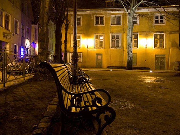 Old town street at night