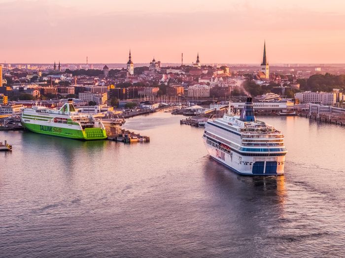 Tenet filming locations in Tallinn, Estonia: sunset on the bay and view of the port Photo: Kaupo Kalda