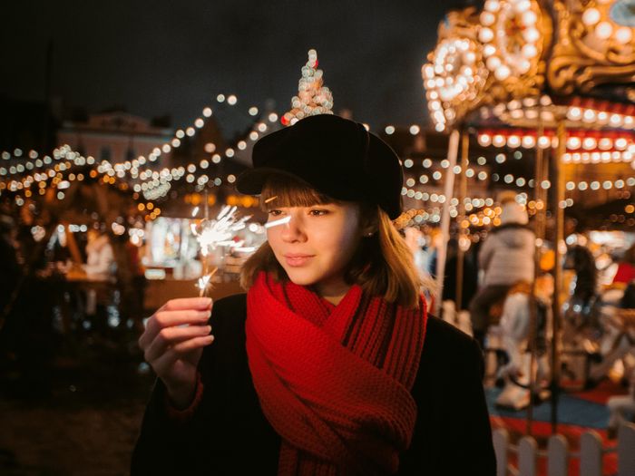 Girl with sparkler in Tallinn's Town Hall Square