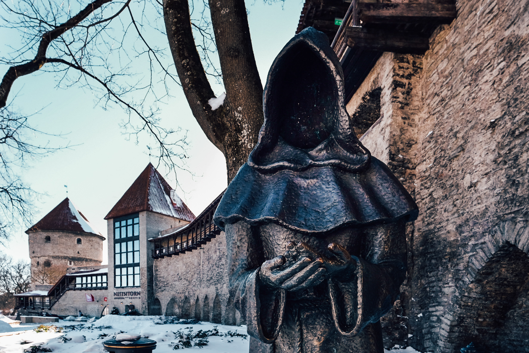 Monk statue in Tallinn Old Town, Estonia