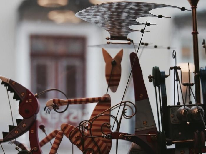The windows of the Museum of Puppetry Arts present mechanical theatre exhibitions