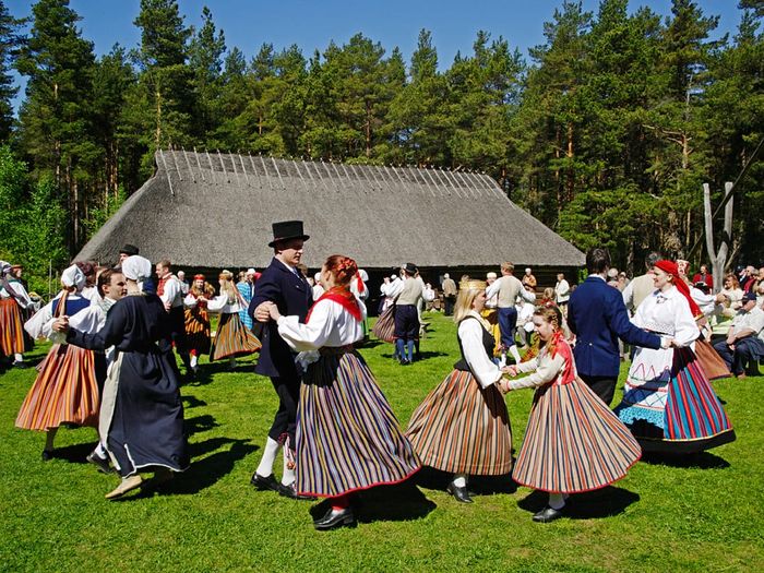 Folk dancers in Estonian Open Air Museum in Tallinn, Estonia. Photo by: Toomas Tuul
