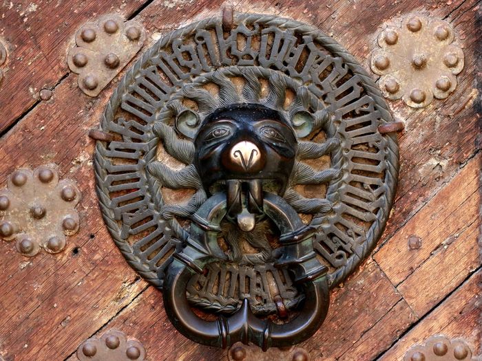 Door knocker of the Great Guild Hall and History museum in the Old Town of Tallinn. Estonia.