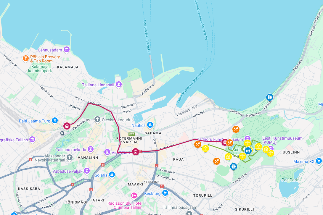 Screenshot of walking route map of kadriorg