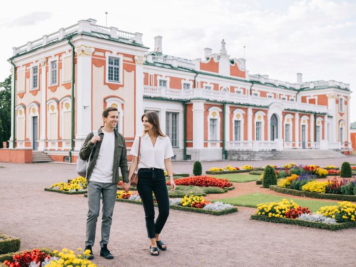 Young couple in Kadriorg park in Tallinn, Estonia