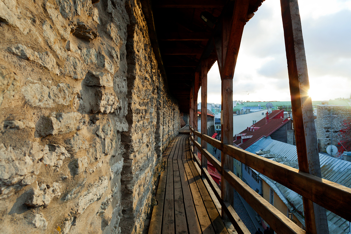 Medieval city wall near Hellemann tower in Tallinn, Estonia