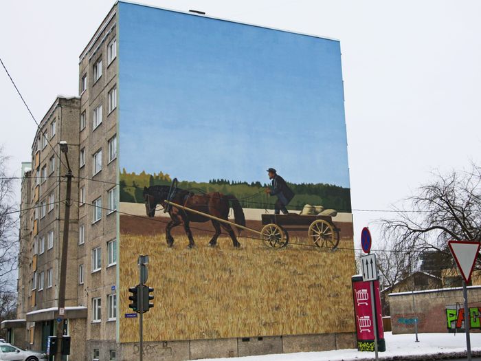 Hevonen ja vaunu, Edgar Tedresaar - katutaide Tallinnassa, Virossa Kuva: Mairit Krabbi