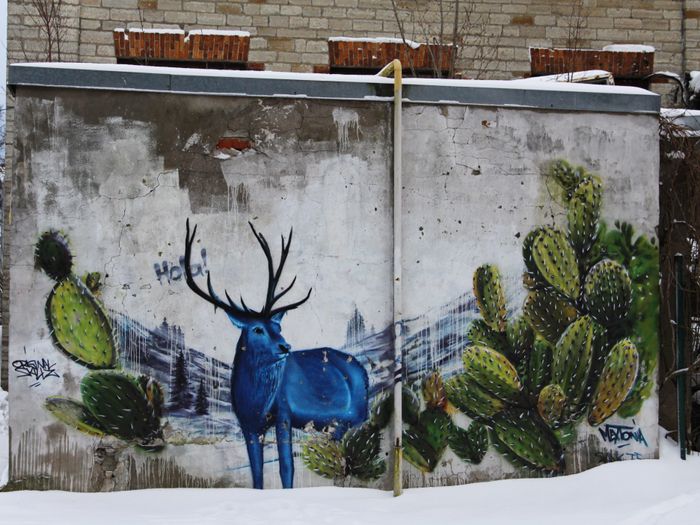 Blue deer - street art by Sänk in Tallinn, Estonia Photo: Mairit Krabbi